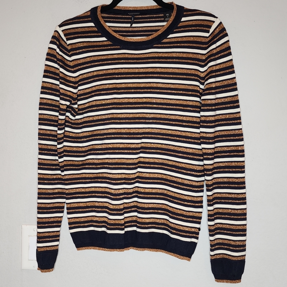 SCOTCH & SODA Bronze‎ Shimmer Lurex Detail Striped Sweater Small
